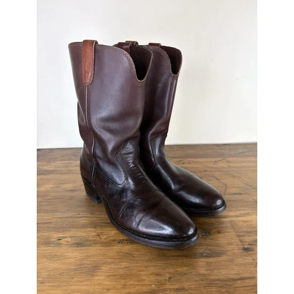 Vintage Double H Leather Western Roper Boots Brown Mens 9D Cowboy Work Western